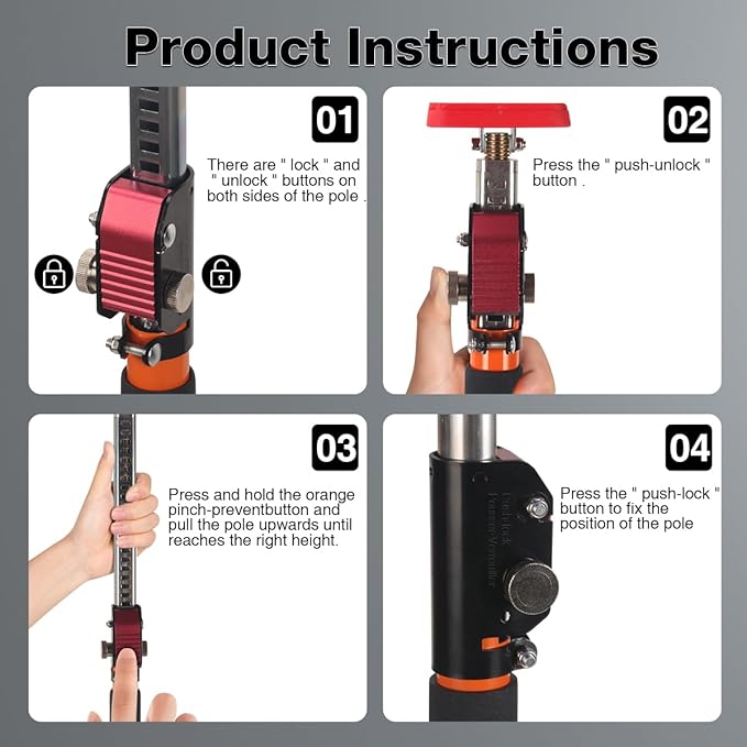 3rd Hand Support System, Quick Support Rod, 264LBS/120KG Capacity per Pair, Extends from 23.6'' to 40'', Adjustable Support Pole for Cabinet Installing Cargo Bars Drywall Support, 2 Pack