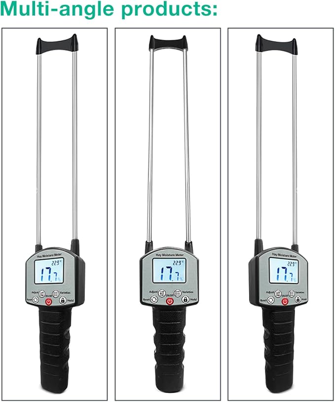 Digital Hay Moisture Meter Tester, Portable Hay Moisture Meter Tester with 12" Probe with LED Warning & Automatic Temperature Compensation for Forage and Alfalfa,Hay Moistures Testing