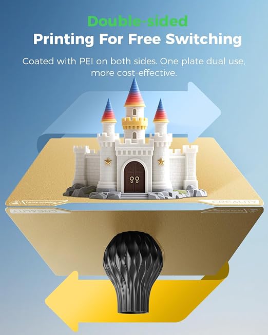 Creality Official K2 Build Plate, 270x293mm Textured PEI Sheet, Double Sided Magnetic Flexible Removable Spring Steel Printing Plate 3D Printer Bed Plate Gold(Without Magnetic Base)