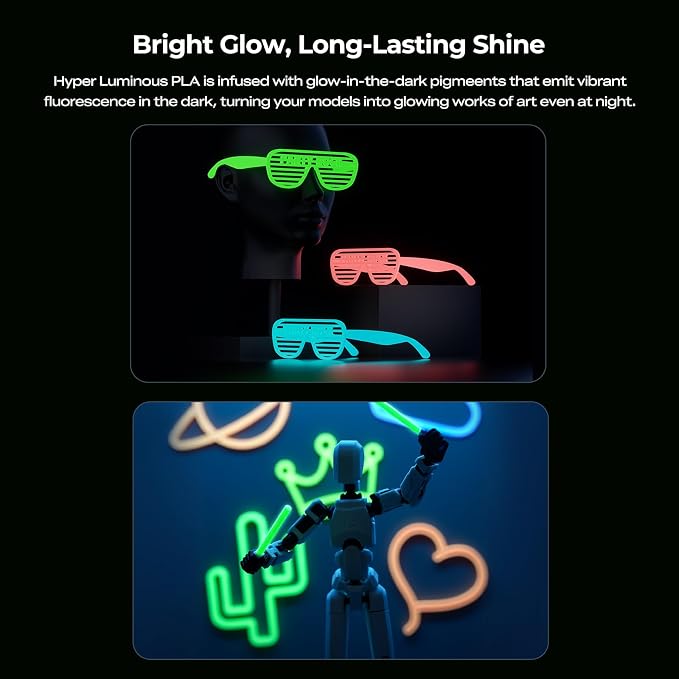 Creality Hyper Glow-in-the-Dark PLA Filament 1.75mm 1KG, RFID Smart, Bright Long-Lasting Glow, High-Speed 30–600mm/s, Easy Printing, Fits Most 3D Printers (Yellow)
