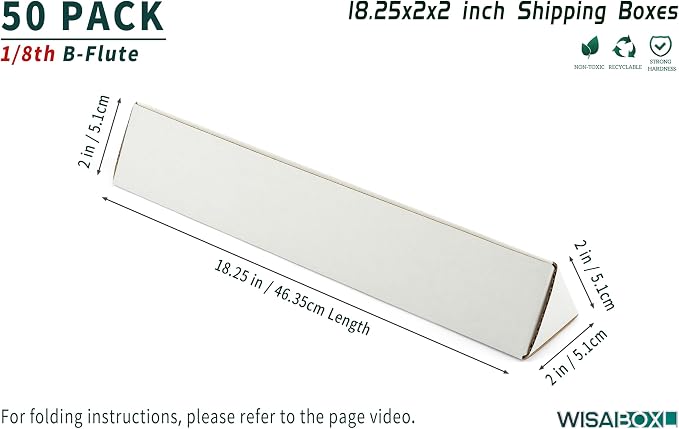 Triangle Corrugated Cardboard Mailing Tubes, 18.25x2x2 inch | 50-Pack, Bulk Poster Tubes, For FBA Shipping, Warehouse Storage, Blueprints, Artwork & Long Items, White