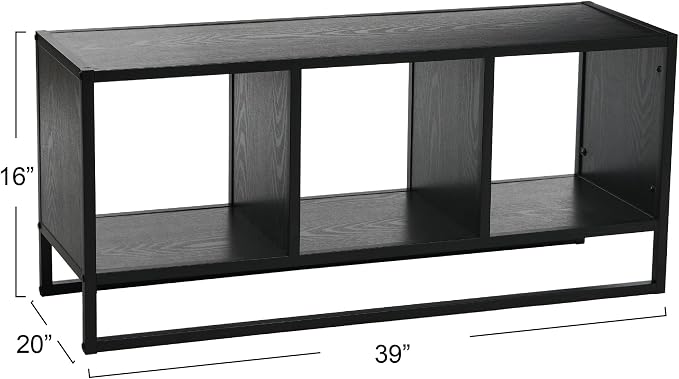 Household Essentials Black Oak & Iron Cubby Media Console Table
