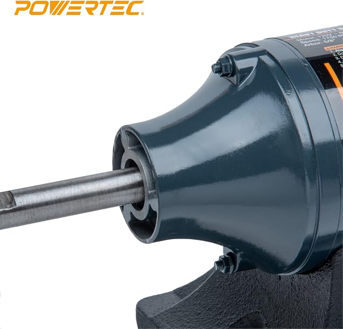 POWERTEC 8-Inch Bench Buffer Jewelry Polisher - Includes 2PCs 80Ply Thic Buffing Wheels | Slow Speed Long Shaft Benchtop Machine for Polishing Metal, Jewelry, Knives, Wood, Jade, and Plastic (BF800)