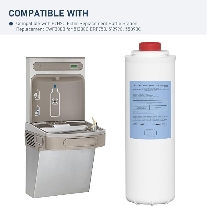 Water Replacement Filter Compatible with Elkay EWF3000, and Ezh20 Bottle Filling Station, 3000 Gallon Water Filter Replacement for ERF750, 51299C, 55898C (No Chip) 2 Pack