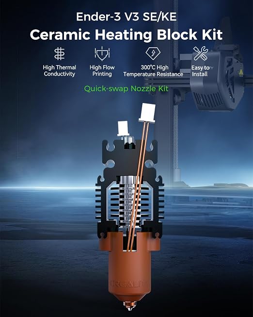 Creality Official Ender 3 V3 SE/3 V3 KE Upgrade Hotend Kit, with Quick-swap Nozzle Kit, Supports 300°C High Temperature, 600mm/s High-Speed Printing, Ceramic Heating Block for Ender 3 V3 SE KE