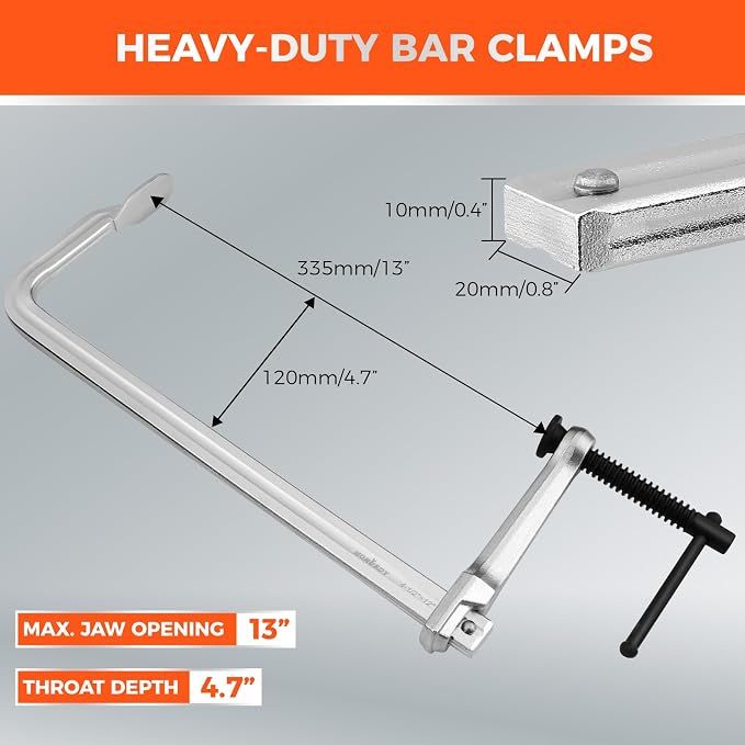 HORUSDY 4PCS Heavy-Duty Bar Clamps, 12-Inch F Bar Clamps with 1200LBS Strong Clamping Force, Drop-Forged Steel Frame, Smooth Adjustment for Woodworking, Metalworking, Welding, DIY, and Garage Projects