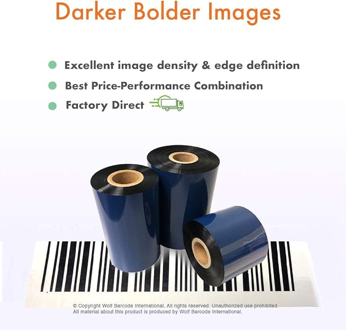 Wolfbarco 3 Rolls 6.5" x 1476' (165mm x 450m) Resin-Enhanced Wax Thermal Transfer Ribbon Black 1" Core Coated Side Out (CSO) for Zebra, 170Xi4, 220Xi4 Printers