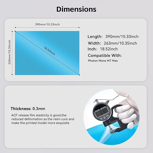 UniTak3D Photon Mono M7 Max ACF Release Film 3Pcs 13.6 Inch Fast FEP Film for High Speed Printing,Suitable for ANYCUBIC Photon Mono M7 MAX Resin 3D Printer-390x263(mm)
