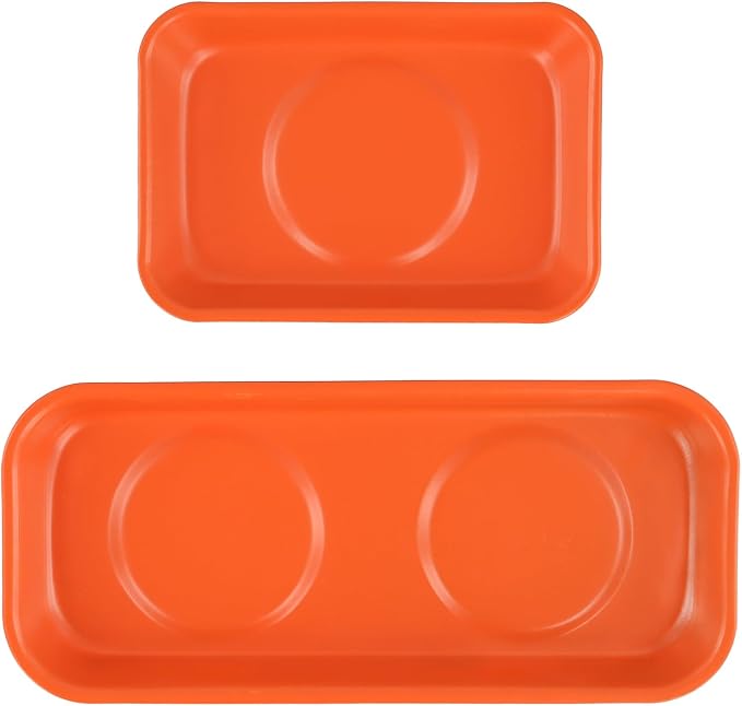 16 PCS Orange Magnet Screw Trays, 2 Sizes Stainless Steel Magnetic Parts Trays, Orange Magnetic Tool Tray for Collecting Nuts, Screws, Bolts, Small Parts 5.9x2.5/3.6x2.4 inch
