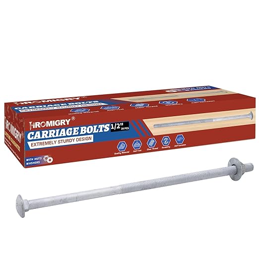 1/2" x 16" Carriage Bolts (20 PCS), Hot Dip Galvanized, Heavy Duty Round Head with Washers and Nuts