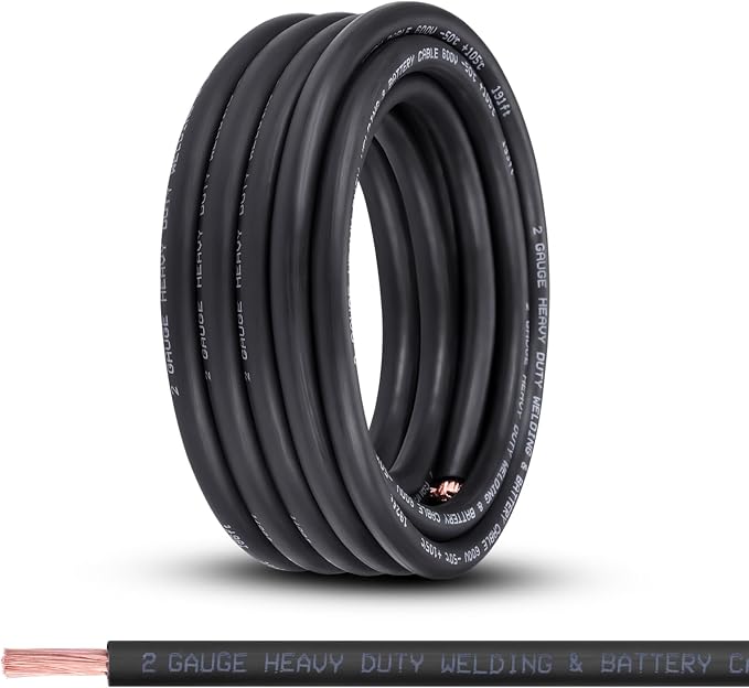 2 Gauge Battery Cable,25FT Black 2 AWG Pure Copper Wire Welding Cable, for Automotive, Battery, Solar and Generator, Standard USA OFC Wire