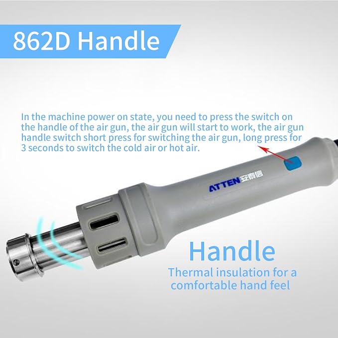 ST-862D Lead-free Hot Air Gun Soldering Station, 1000W Digital Display BGA Rework Station Automatic Sleep Repair Tool for PCB Chip Soldering Repair Desoldering Station