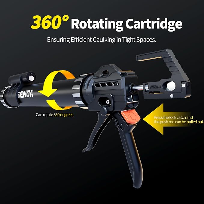 Silicone Sealant Caulking Gun, Heavy Duty Industrial Manual Caulking Gun with LED Light, 19-Bearing Smooth Dripless Caulk Gun, 18:1 Thrust Ratio, Dual Use Sausage & Cartridge (20 oz)