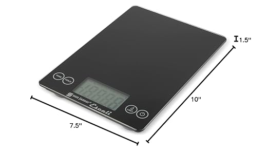 San Jamar Escali Glass Food Scale – SCDG15BK Digital Kitchen Scale for Restaurants, Catering, Meal Prep, Touchscreen Display, Battery Operated, Low Profile, 0.1oz, 15lb Capacity