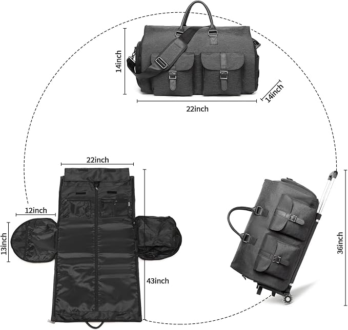 seyfocnia Rolling Garment Bag,Rolling Duffle Bag with Wheels Rolling Garment Bags for Travel with Shoe Pouch Carry On Bag Weekender Bags Garment Duffel Bag for Men or Women-Grey