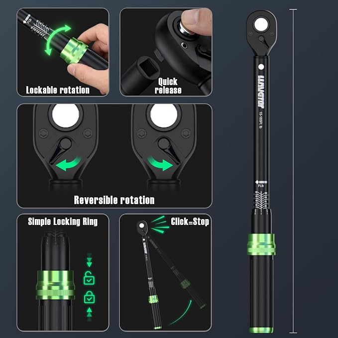 Torque Wrench Set, 1/4 3/8 1/2 Drive 41-Piece Kit with Sockets & Extensions, ±3% Accuracy Dual Scale, CR-V Steel, 72-Tooth Ratchet for Auto, Bike, Moto Repair & Industrial
