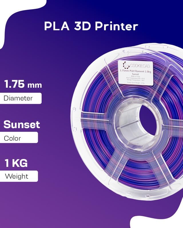 Cookiecad PLA Filament 1.75mm 1kg Rainbow Multicolor 3D Printer Filament - Sunset PLA