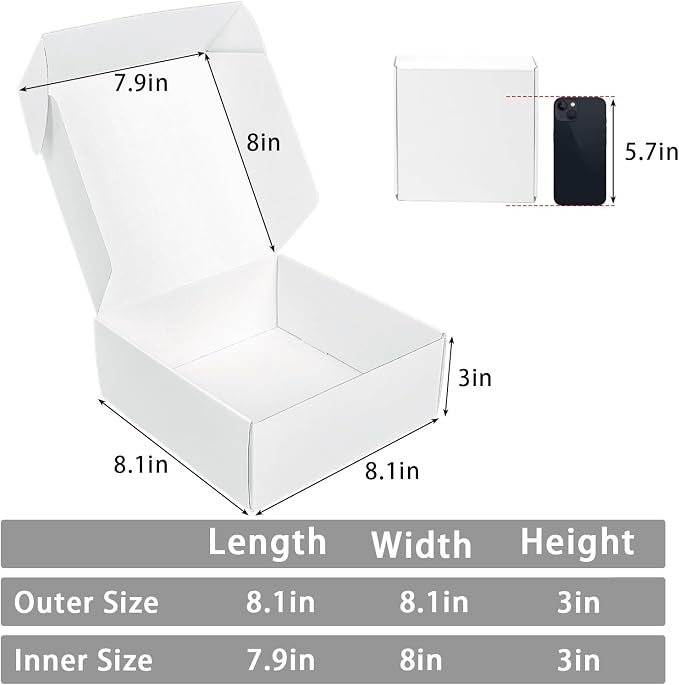 White Shipping Boxes 8x8x3 Inches, 30 Pack Corrugated Cardboard Mailer Boxes for Packaging Small Business Mailing Gift
