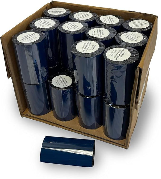 Wolfbarco 24 Rolls 4.33" x 1476' 110mm x 450m Premium Resin-Enhanced Wax Ribbon, Black Barcode Thermal Transfer Ribbon 1" Core Coated Ink Outside (CSO) for Zebra, Printronix, Godex, Citizen Printers