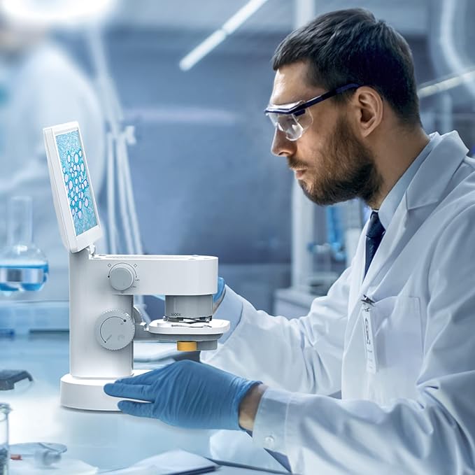T1 Biological Digital Microscope with 9" IPS Touchscreen, 1600X Optical Objective Lenses, STEM Kids Microscope,Windows/Mac Compatible
