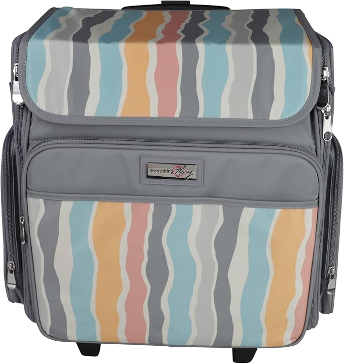 Everything Mary Rolling Scrapbook Tote – Grey Stripes Craft Bag with Wheels – Portable Storage Organizer for Scrapbooking, Papercraft & Art Supplies