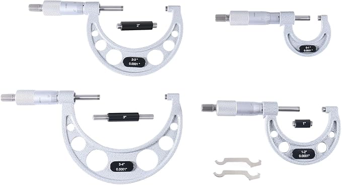 Accusize Industrial Tools 0-4 inch x .0001'' Ultra-Precision M-Type Outside Micrometers Carbide Tipped 4 Pc Set, EG00-0904