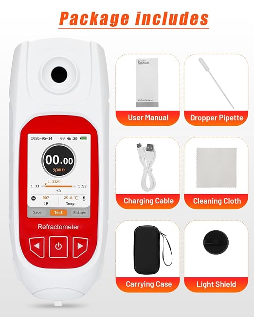 3-in-1 Digital Refractometer with ATC, 0-95% Brix Meter, Brix Refractometer for Wine Making, for Coffee, Juice, Honey, Maple Syrup, Great Gift for Father's Day