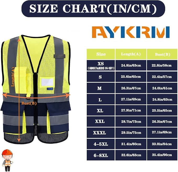 A-SAFETY Hi-Vis Mesh Vest, Breathable, Black Front Zipper, Yellow/Navy, XS | Yellow/Navy XS mesh vest with clear PVC ID holder, mic tabs and high-visibility reflective strips for site supervision.