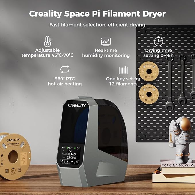Creality Space Pi Filament Dryer with Spool Holder, Fast Drying Tech and Touchscreen, Multi-Material Compatible for 1.75mm and 3mm, Storage Box