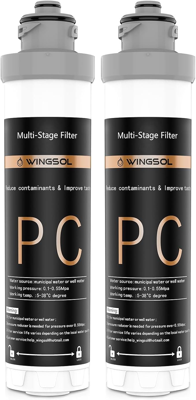 WINGSOL Replacement Filter Cartridge for Under Sink Water Filter Compatibel with: WS-QC-001, WS-QC-001 (F), WS-QC-001 (FY), WS-QC-001 (FB), 2 Pack