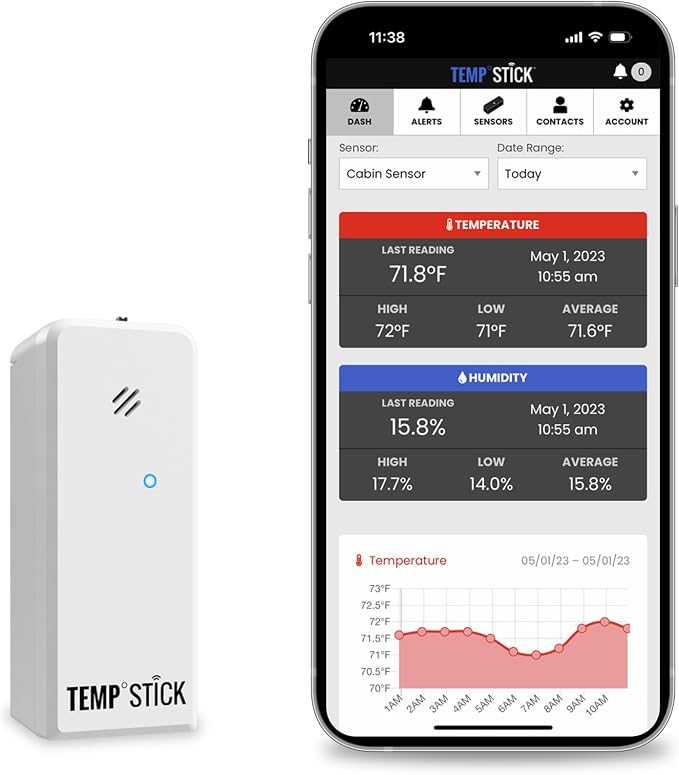 Temp Stick Remote WiFi Temperature & Humidity Sensor, Data Logger. No Subscription. 24/7 Monitor, Unlimited Text, App & Email Alerts. Made in America. Use with Alexa, IFTTT. Monitor Anywhere, Anytime