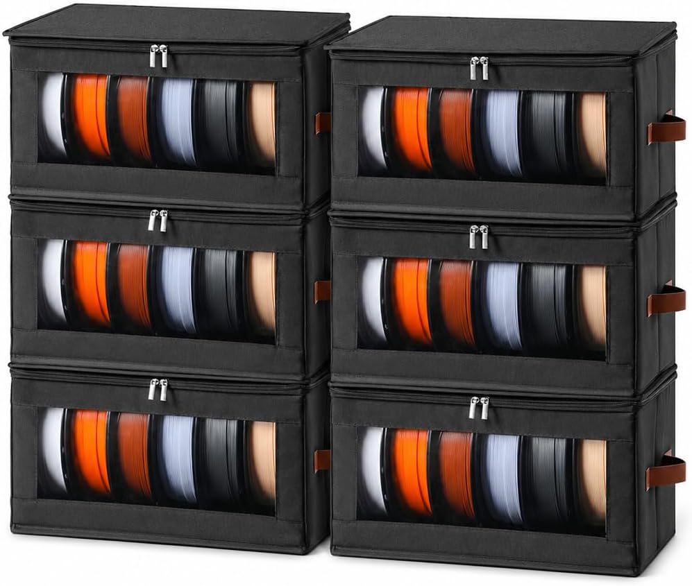 Qozary Filament Storage Box - 6 Pack 3D Printer Filament Storage Containers with Desiccants, Holds Up to 36 Rolls, 4D Printing Accessories Holder Rack for Home, Office Workshop, Studio