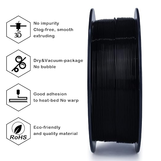 ZIRO PLA Filament 1.75mm,3D Printer Filament PLA PRO Basic Color Series 1.75MM Total 4KG(8.8lbs), Dimensional Accuracy +/- 0.03mm,Black(1KG X 4 Spools Pack)