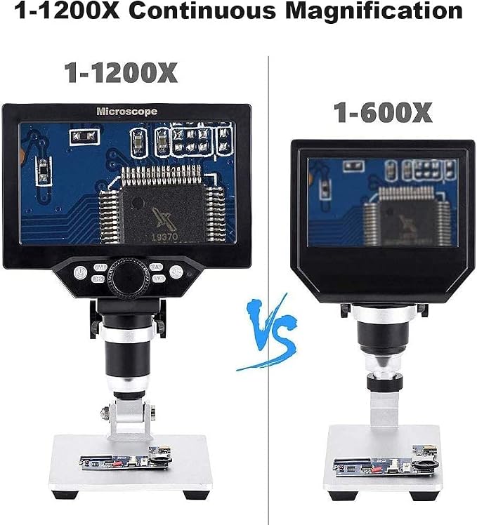 7" LCD Digital Microscope for Adults, 1200X Coin Magnifier with Screen, 12MP 1080P USB Camera, Metal Stand, 8 LED Lights, PC View for Soldering and PCB Repair