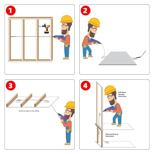 Flexible Drill Bit for Wire Pulling with Guide Ball Kit,3/8 in. x (3 FT) 36 in. Long Flex Drill Bits for Wood,Auger Head Installer Drill Bit, Fish Bit for Pulling Wires in Walls
