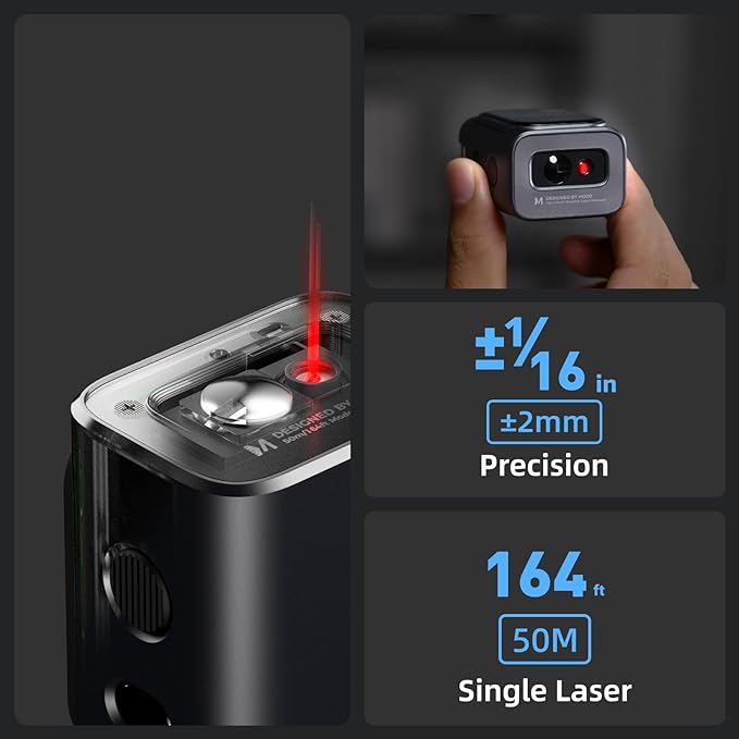 HOZO M-Cube Laser Measuring Tool,164ft/50m,±1/16 inch Accuracy,Rechargeable Modular Laser Measurement Tool for Area,Volume,Pythagorean,Big Number LCD Display | Bluetooth App,Small Laser Tape Measure