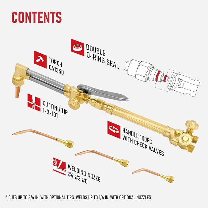 RX WELD Medium Oxy Acetylene Torch Kit, 12 PCS Welding Cutting Brazing Torch Set with Check Valves & Tips – Safety Certified for Metalworking, Repair, DIY Projects