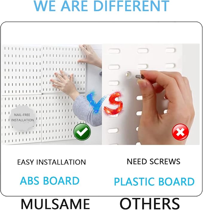 MULSAME Pegboard Combination Kit, Wall Mounted Storage Set with 8 Pegboards & 32 Accessories Hanging, Blue Peg Boards Organizer for Walls Display, Crafts Organization, Kitchen Organizer, 22" x 44"
