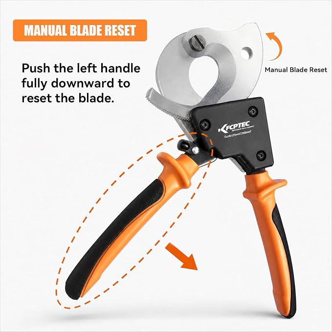 KF CPTEC Ratchet Cable Wire Cutter Heavy Duty, Cutting Tool for Electrical Aluminum, Copper and Multi-core Cables up to 300mm² / AWG 600MCM, Ergonomic Handle