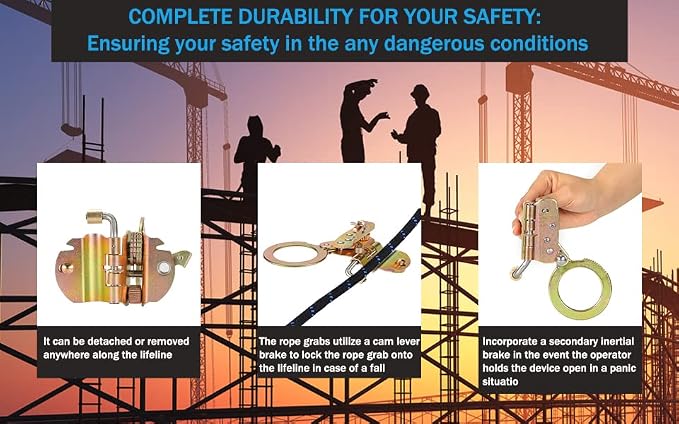 Fall Protection Rope Grab,Fall Arrester, Used with 5/8” Lifeline Rope, for Construction, Climbing, Comply to ANSI/OSHA