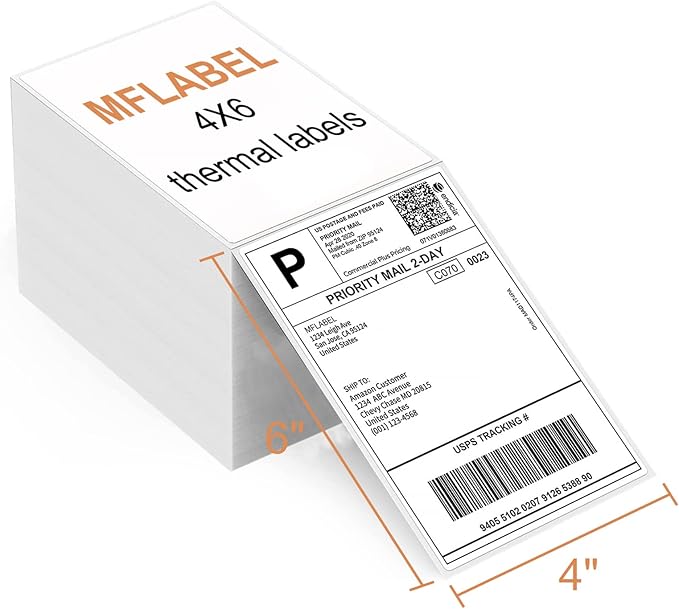 MFLABEL 4x6 Direct Thermal Labels (1000 Labels) 4" x 6" Perforated Shipping Labels Compatible with Zebra Printers Fanfold Thermal Label Stickers for Shipping Packages - 1 Stacks White Labels