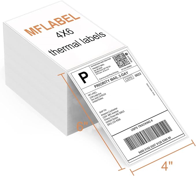 MFLABEL 4x6 Direct Thermal Labels (8000 Labels) 4" x 6" Perforated Shipping Labels Compatible with Zebra Printers Fanfold Thermal Label Stickers for Shipping Packages - 8 Stacks White Labels