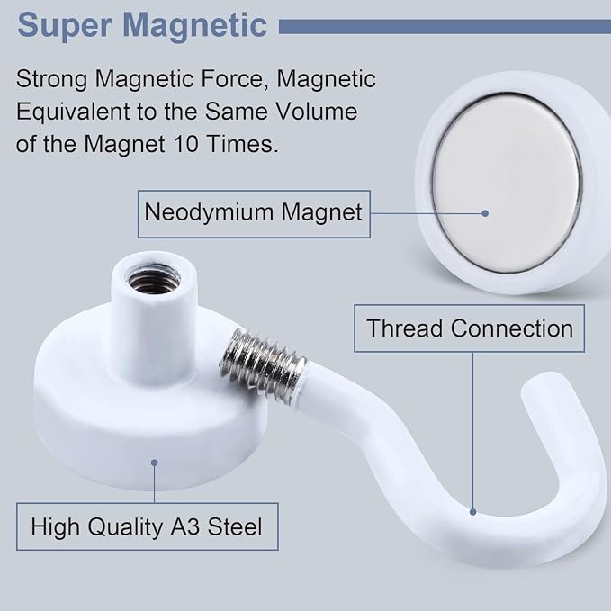 DIYMAG Magnetic Hooks, 30Lbs Strong Heavy Duty Cruise Magnet S-Hook for Classroom, Fridge, Hanging, Cabins, Grill, Kitchen, Garage, Workplace and Office Etc, (75 Pack-White)