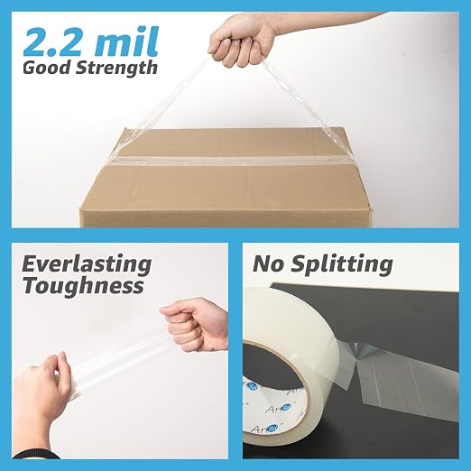 Art3d 6 Rolls Carton Sealing Tape Heavy Duty, Clear Packing Tape, 1.88" x 55 yds, 2 mil Thick, (Pack of 2)