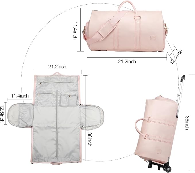 seyfocnia Rolling Garment Bag,Rolling Duffle Bag with Wheels Rolling Garment Bags for Travel with Shoe Pouch Carry On Bag Weekender Bags Garment Duffel Bag for Women-Pink
