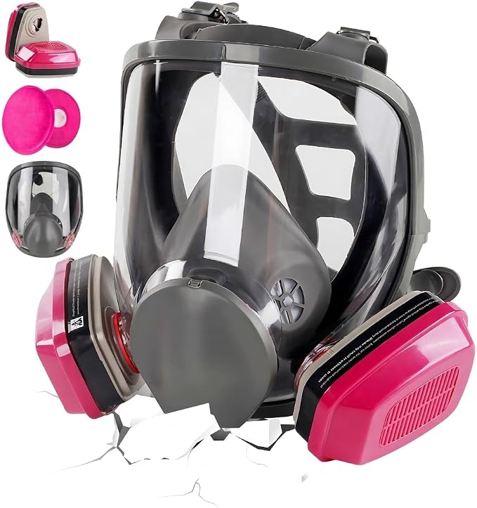 Full Face Respirator Mask with Fliter, Reusable Gas Mask Against Gases, Dust, Organic Vapor, for Spray Paint Chemicals Epoxy Resin Welding Sanding