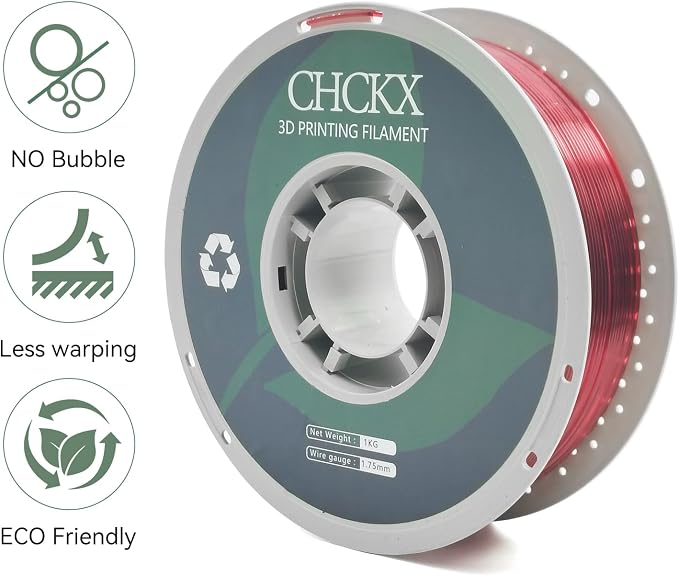PETG Transparent 3D Printer Filament, Dimensional Accuracy +/- 0.03 mm, 1kg Spool(2.2lbs), 1.75 mm Fit for Most 3D Printers, Clear Red