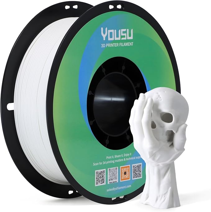 YOUSU White 3D Printer Matte PLA Filament 1.75mm, Dimensional Accuracy +/- 0.02mm, 1kg Spool (2.2lbs), Neatly Wound, Vacuum Sealed, Compatible with FDM 3D Printers for DIY Projects & Home Use