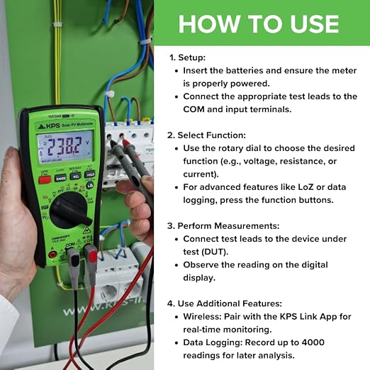 KPS DMM4500PV TRMS Multimeter – 1500V DC Rated for Solar Applications | High Voltage Tester for Solar and Utility Technicians