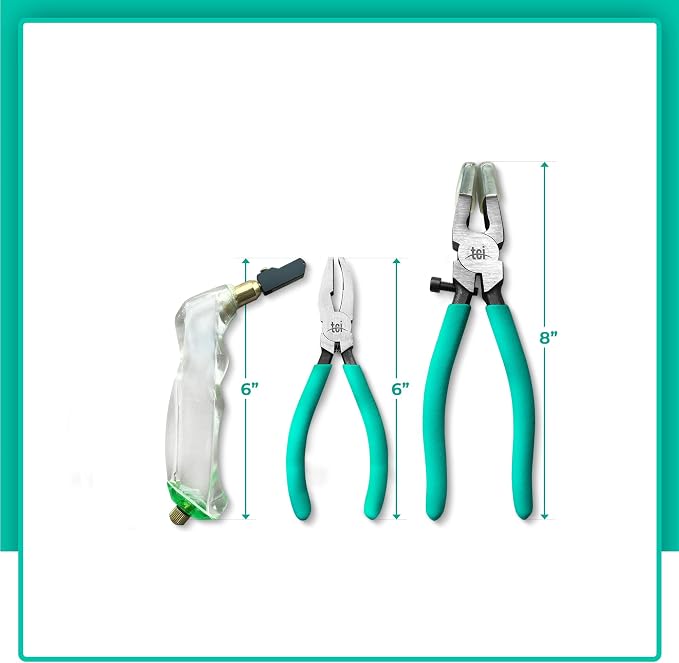 Professional Three Piece Stained Glass Tool Kit with Running Pliers, Breaking and Grozer Pliers and Pistol Grip Cutter with Carbide Cutting Head Perfect for Stained Glass and Mosaics